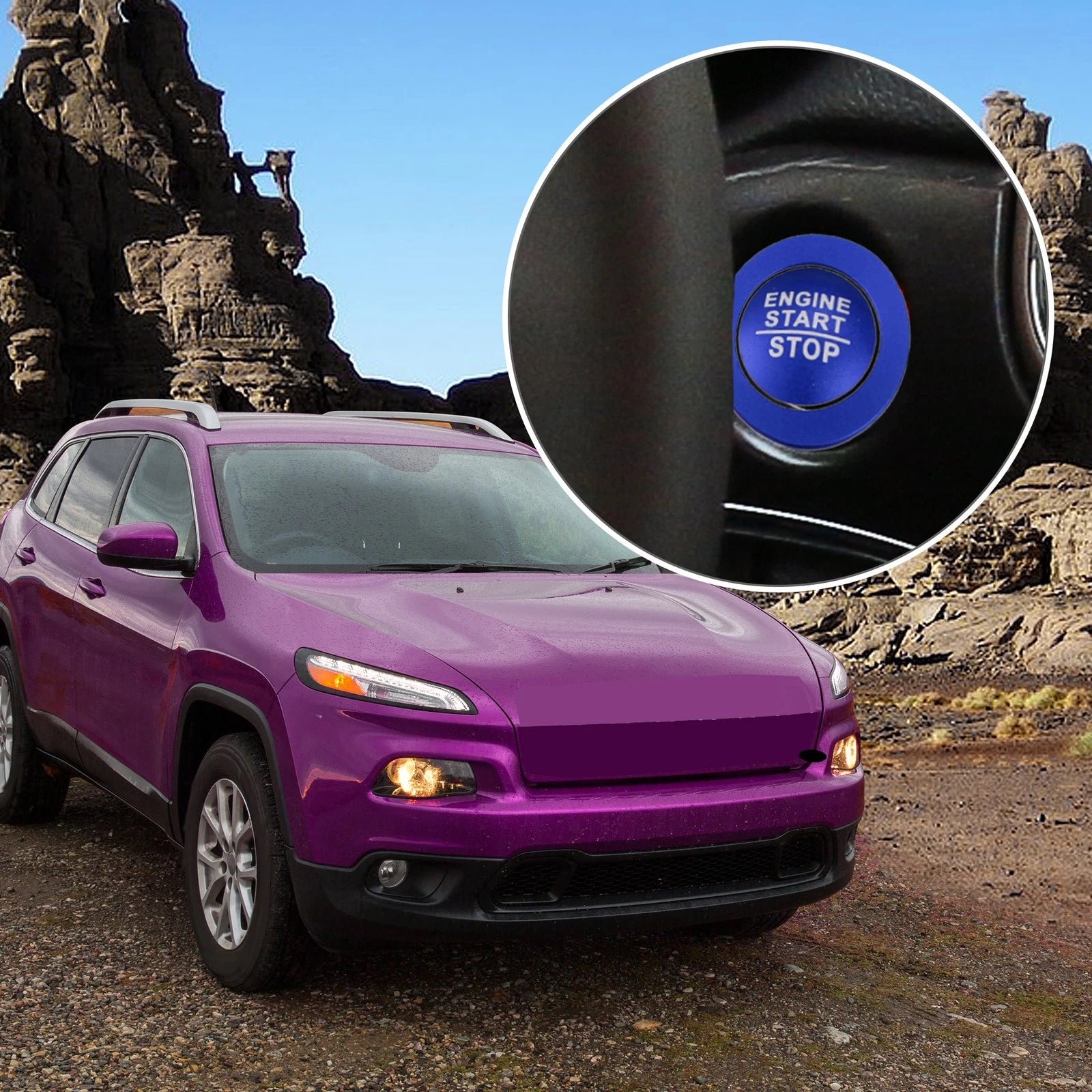Start Stop Button Cover Trim Kit for Jeep Cherokee, Dodge (2014–2023) - Blue 723115121261
