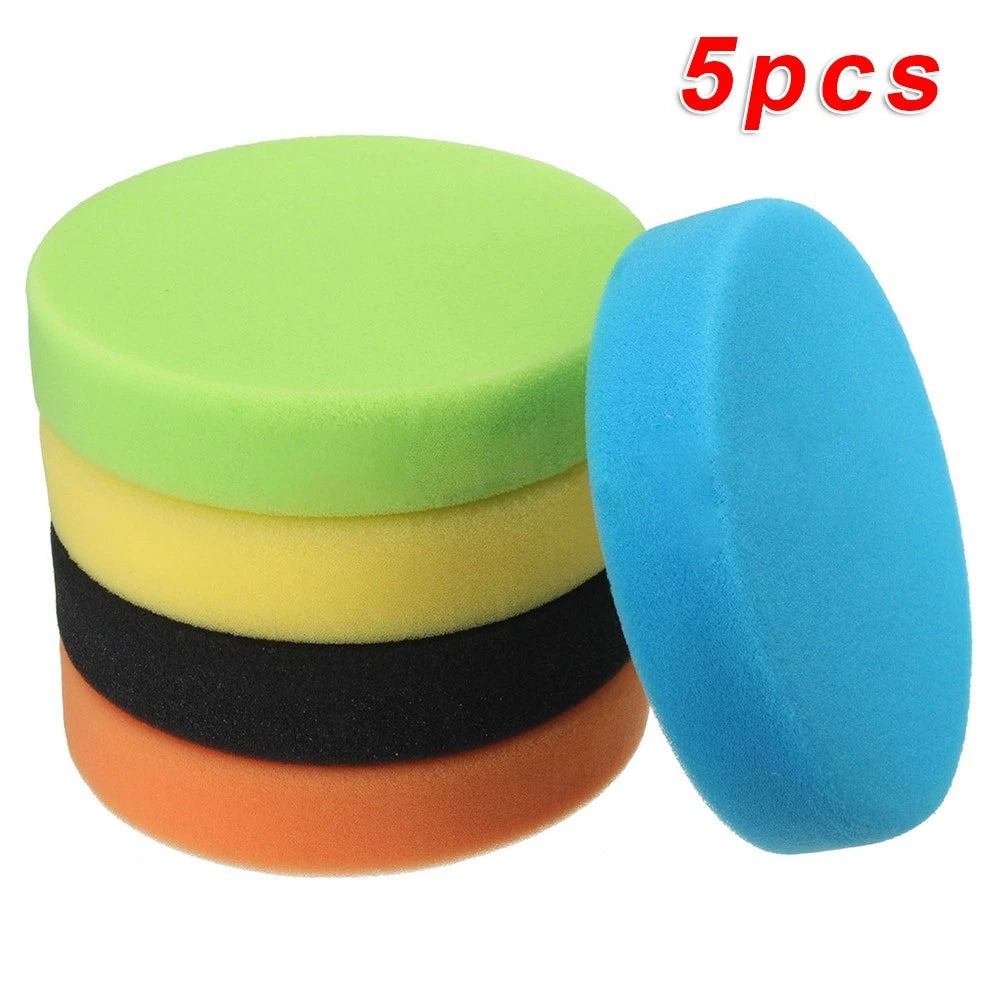 Set of 5 Flat Sponge Buff Pads for Car Glass Polishing (5 Inch)