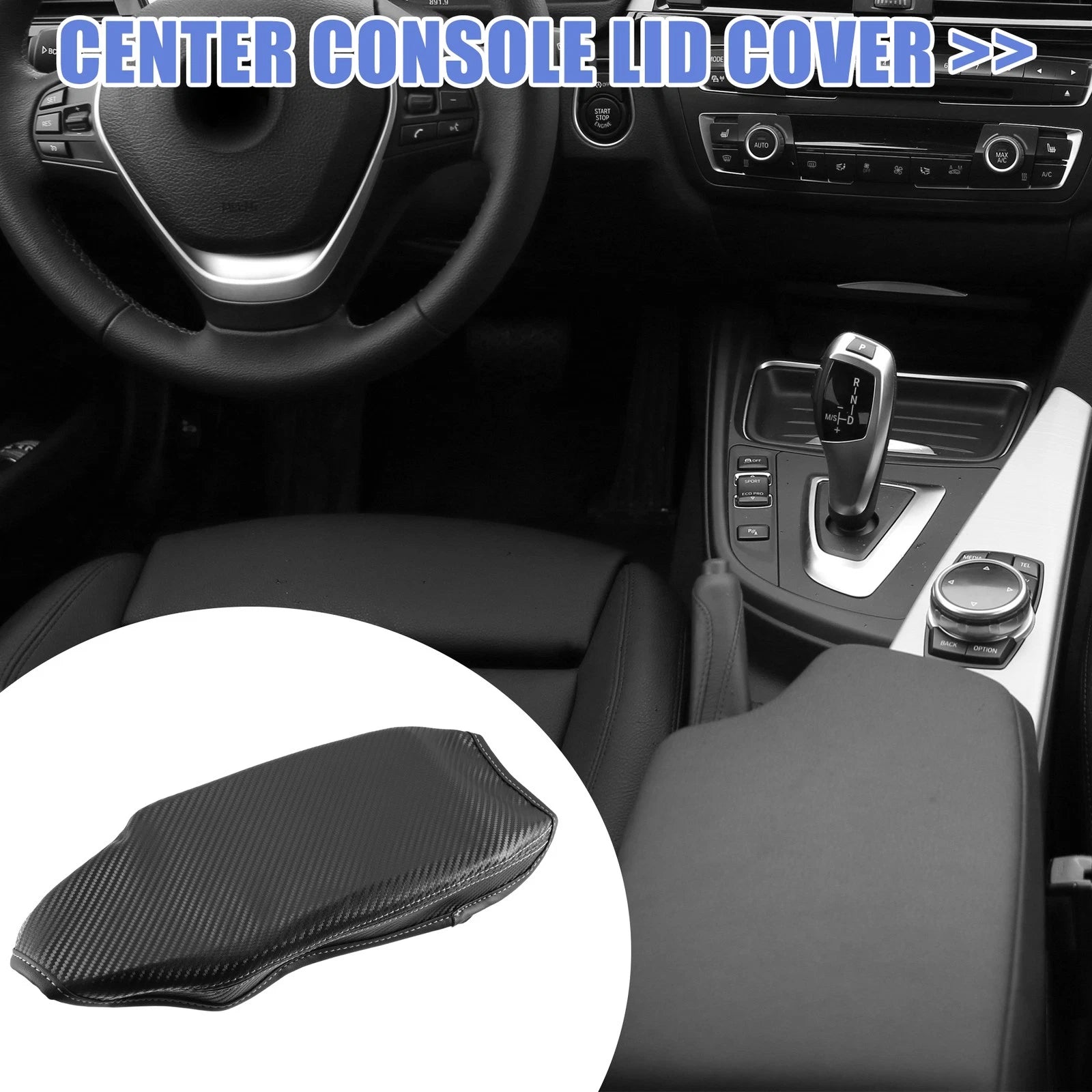 Right Center Console Armrest Cover for BMW F30 (2012–2019) - Black, Gray Stitches