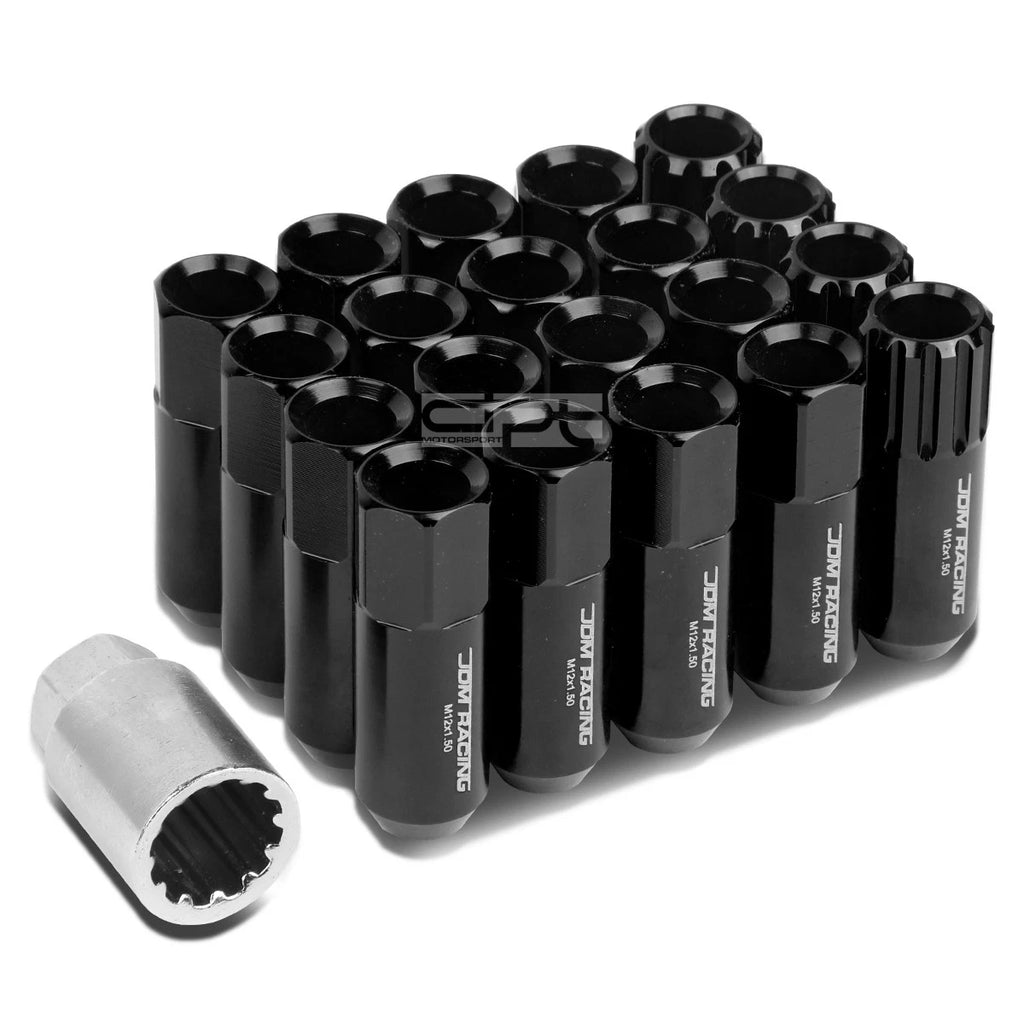 Open-End Aluminum Black Lug Nuts + Adapter M12x1.5 for Vehicles