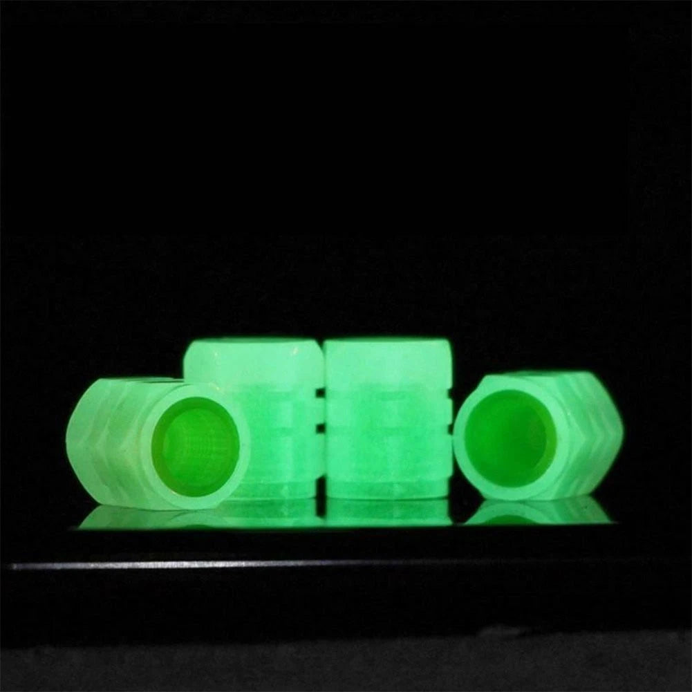 4X Luminous Tire Valve Caps for Vehicle Wheel (Glow Dust Cover)