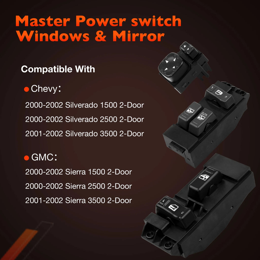 Power Window Door Mirror Switch Set for Chevy Silverado GMC Sierra (2000–2002)