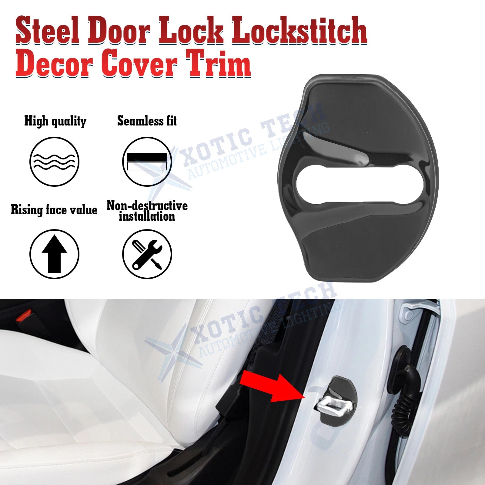 4PCS Black Door Lock Cover for Tesla Model 3 Y (2017-2024)