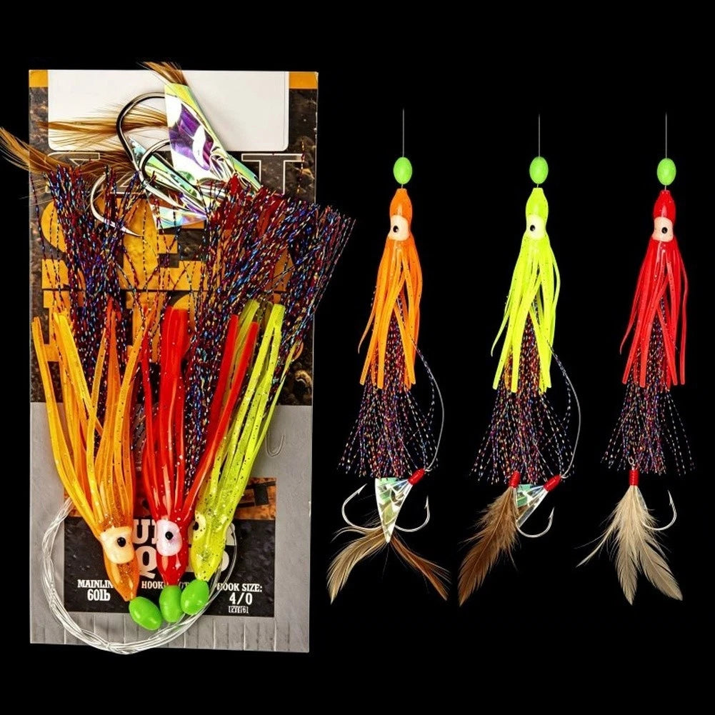 Set of 4 Barbed Squid Skewer Hooks for Saltwater Fishing