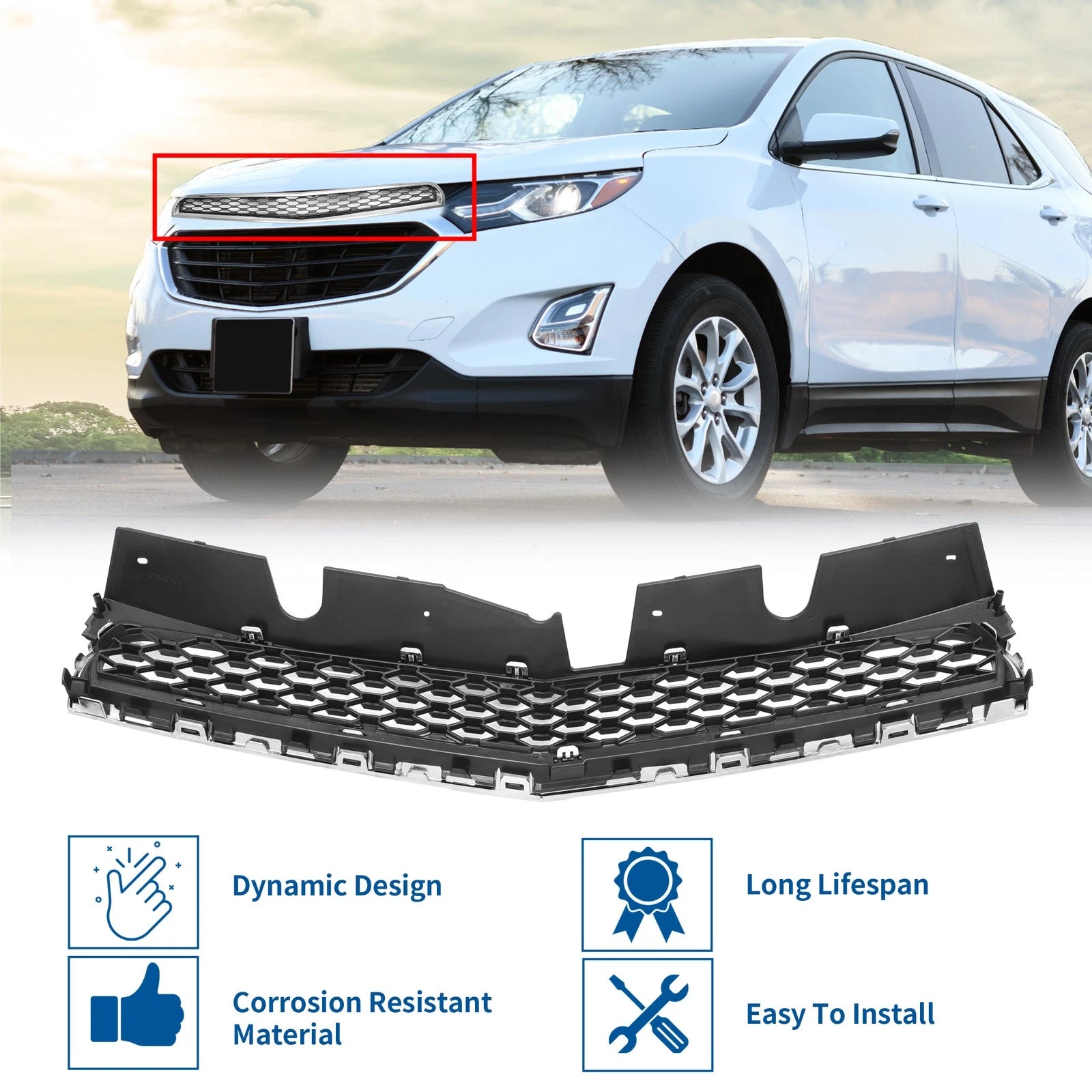 Front Upper Bumper Grille for Chevrolet Equinox (2010–2015) Chrome