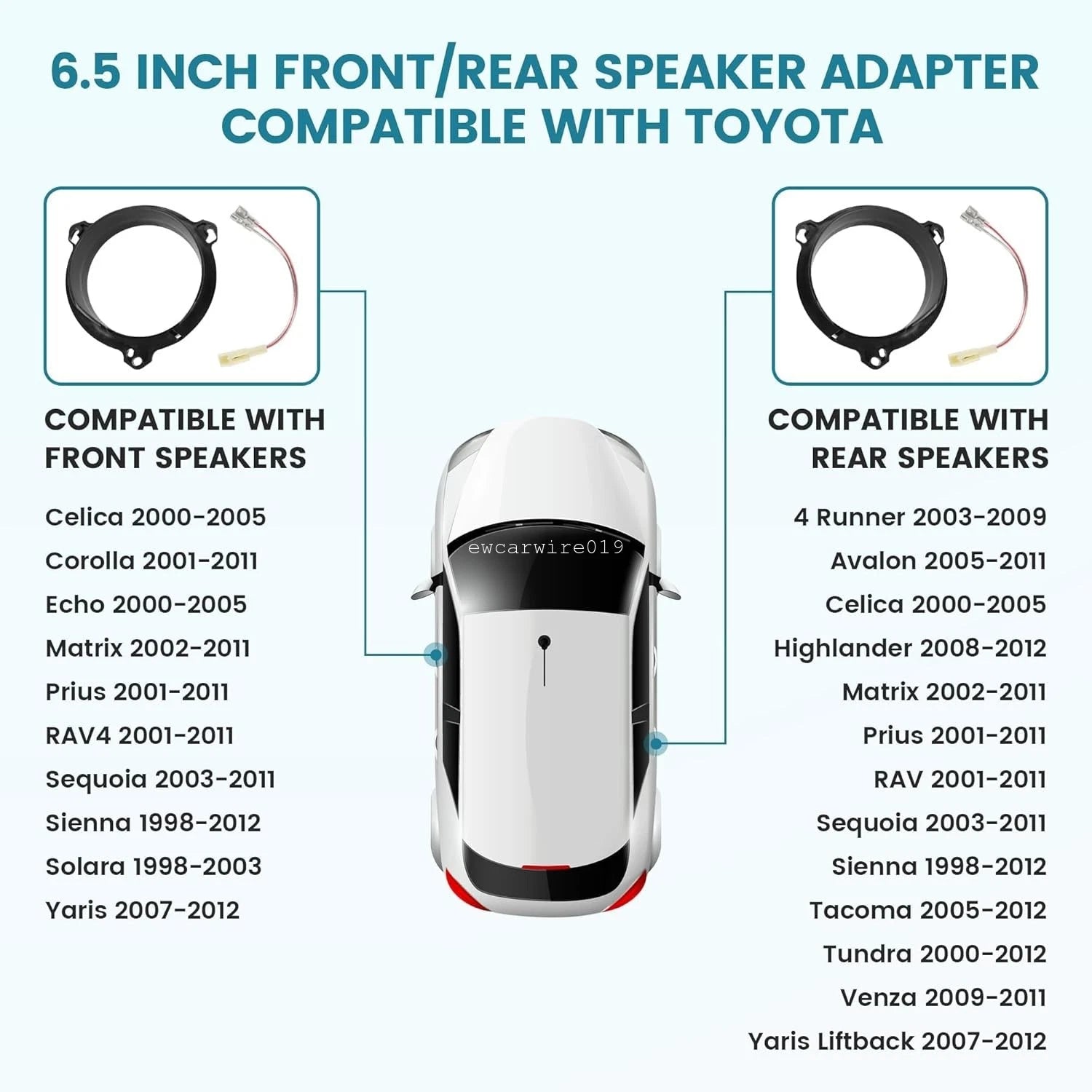 Front & Rear Door Speaker Adapter with Wire Harness for Scion tC (2005–2014)