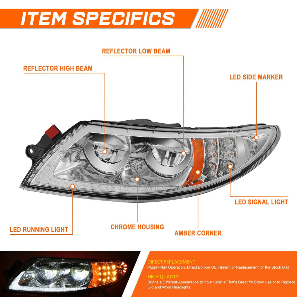Full LED DRL Headlights Chrome/Amber for International Harvester 4100-8600 (2002–2015)