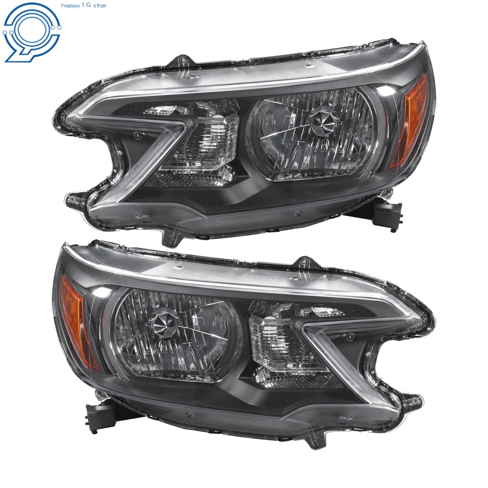 Set of 2 Black Housing Halogen Headlights for Honda CR-V (2012-2014)