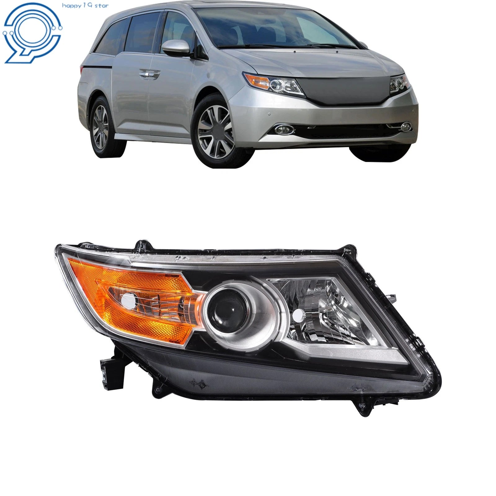 HID Headlights Assembly Projector for Honda Odyssey (2014–2017) Black Right Side