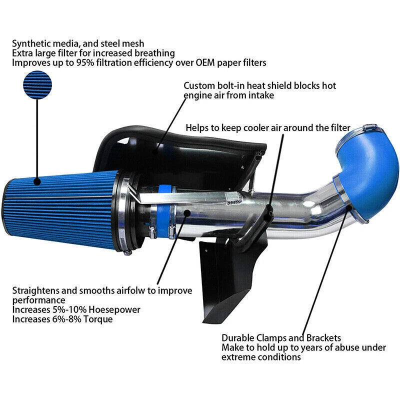 4" Cold Air Intake System w/ Heat Shield for GMC/Chevy V8 1999–2006
