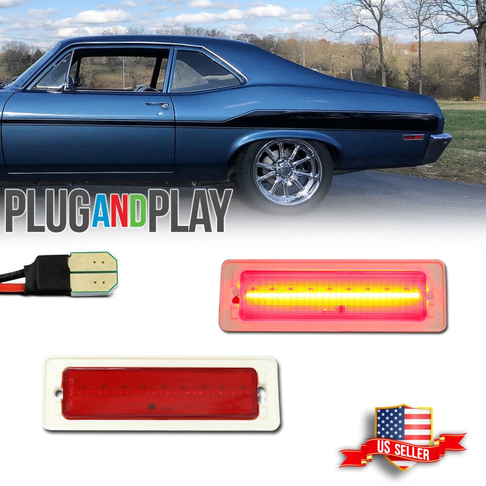 Set of 2 LED Rear Fender Bumper Side Marker Lights for Chevy Nova (1970–1974)