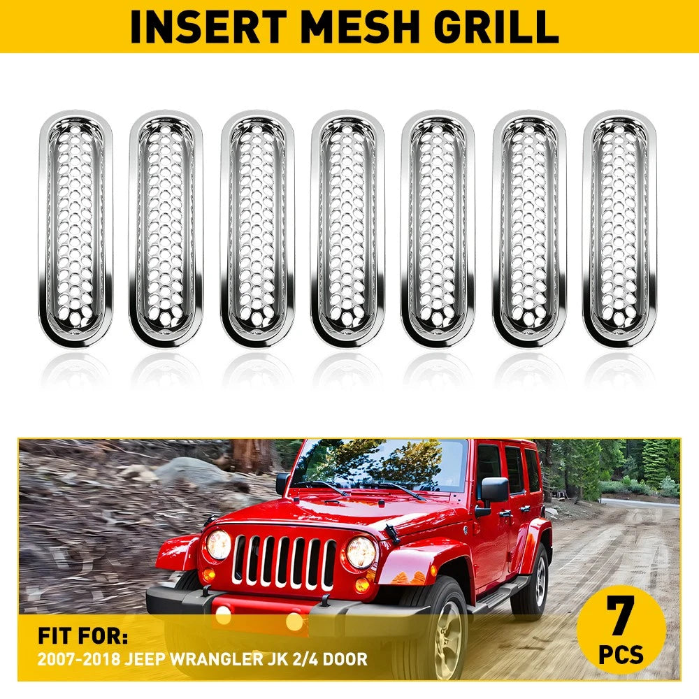 Set of 7 Chrome Front Cover Inserts for Jeep Wrangler JK (2007–2018)