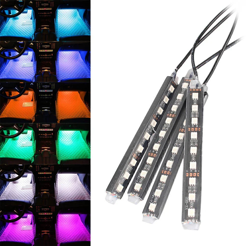 4 x Colorful LED Car Interior Lights Kit for Universal Models