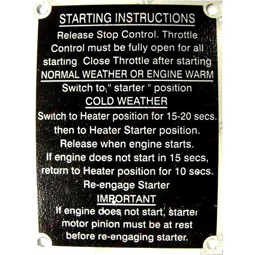 Starting Instruction Plate for Massey Ferguson 135 (1964–)