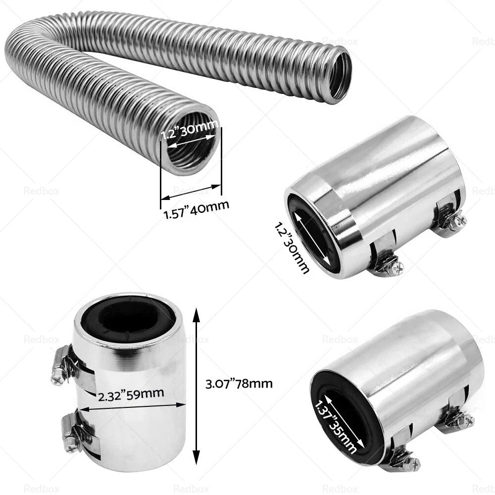 48" Flexible Stainless Steel Radiator Hose Kit for Cars with Chrome Caps