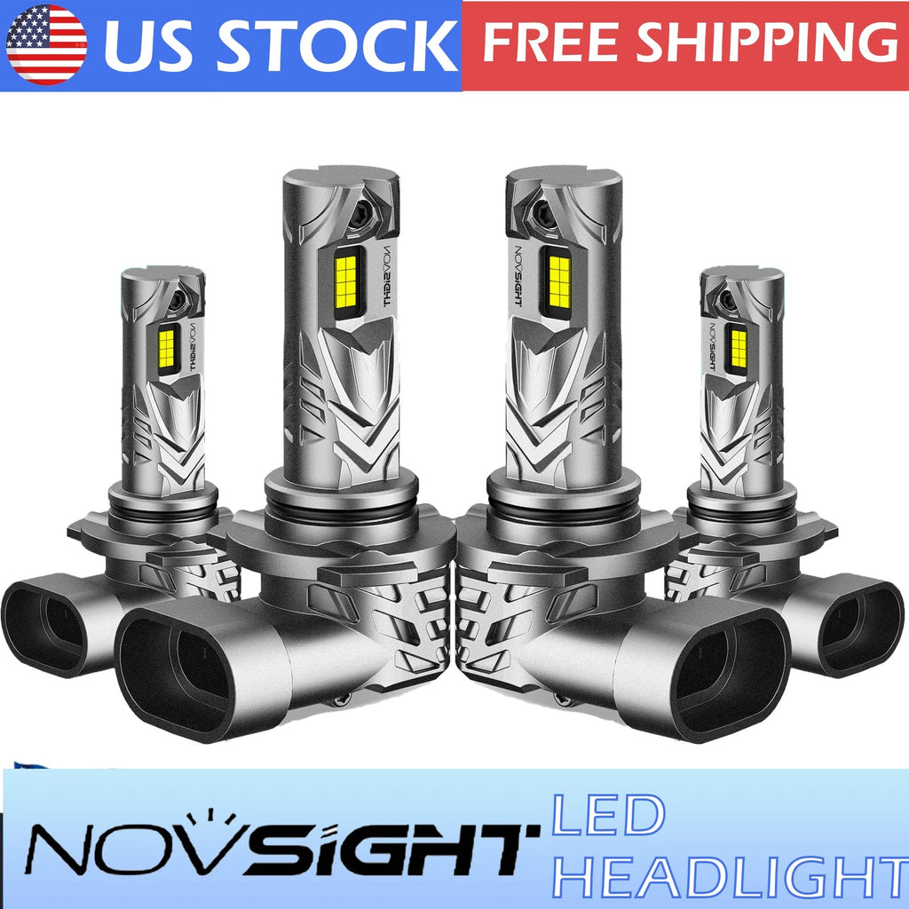 Set of 4 LED Headlight Bulbs 9005 + 9006 for High Low Beam (6500K)