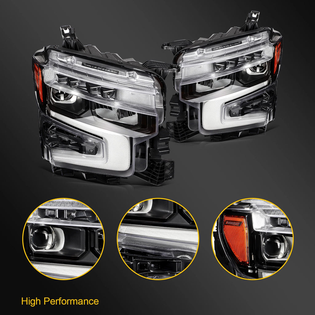 Pair Full LED DRL Headlight Assembly for Chevy Silverado 1500 (2022–2025)