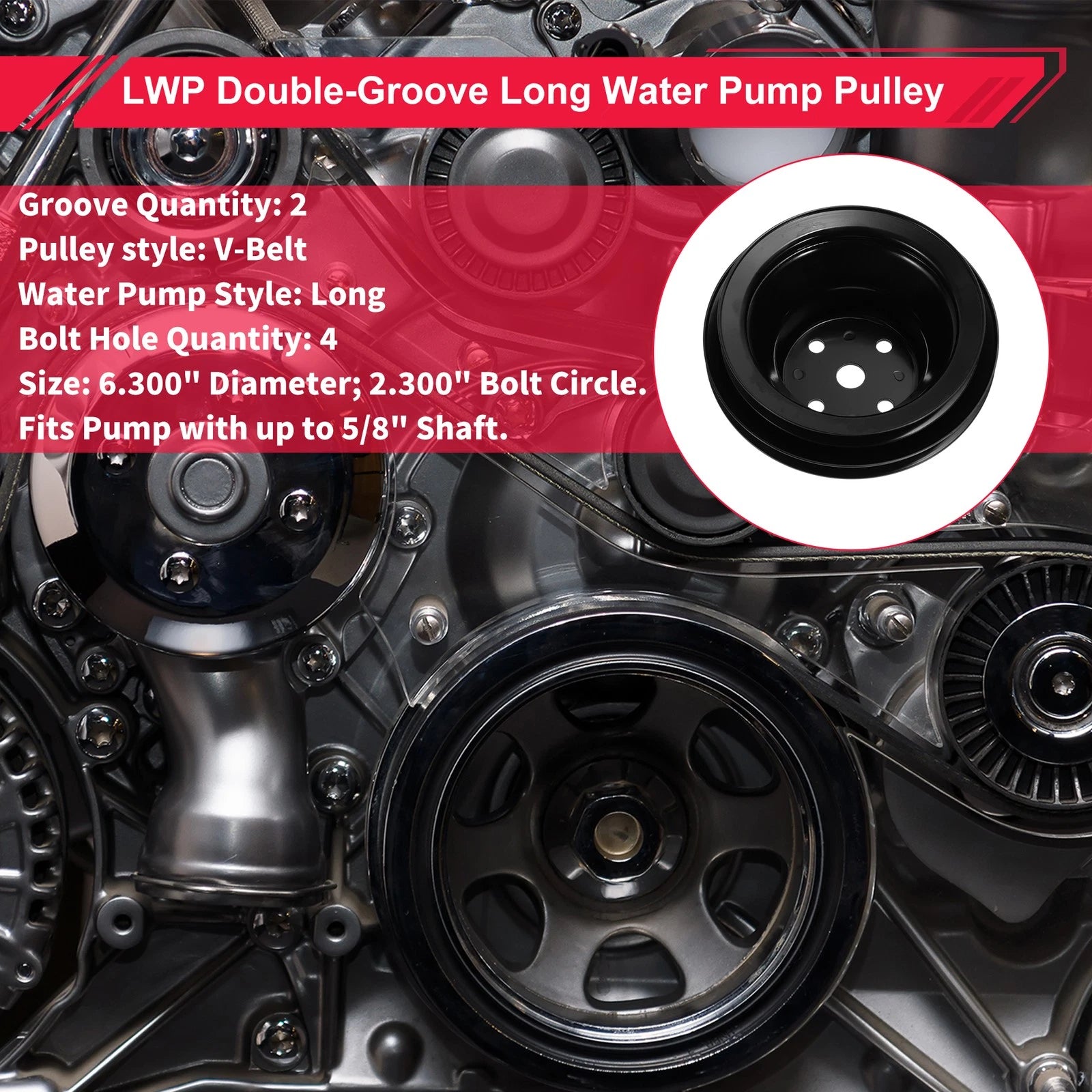 2 LWP Double-Groove Long Water Pump Pulley for Chevy Big Block 396 427 454 (1965–1968)