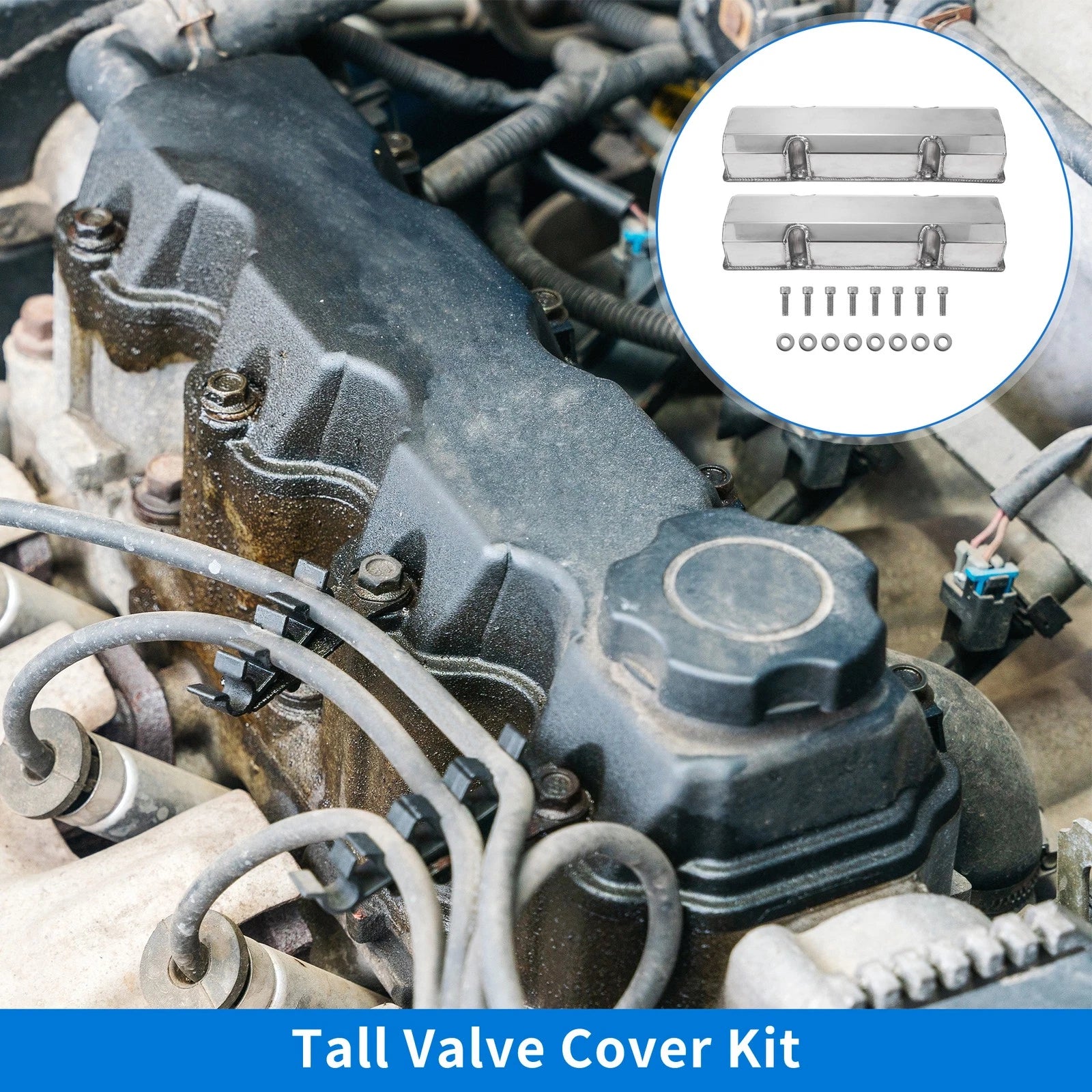 Valve Cover for Chevy SBC (Silver Tone, W/ Bolts, Gaskets)