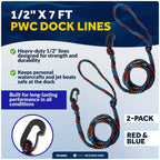 2X 1/2" x 7 ft PWC Dock Lines with Giant Snap Hook for Boats