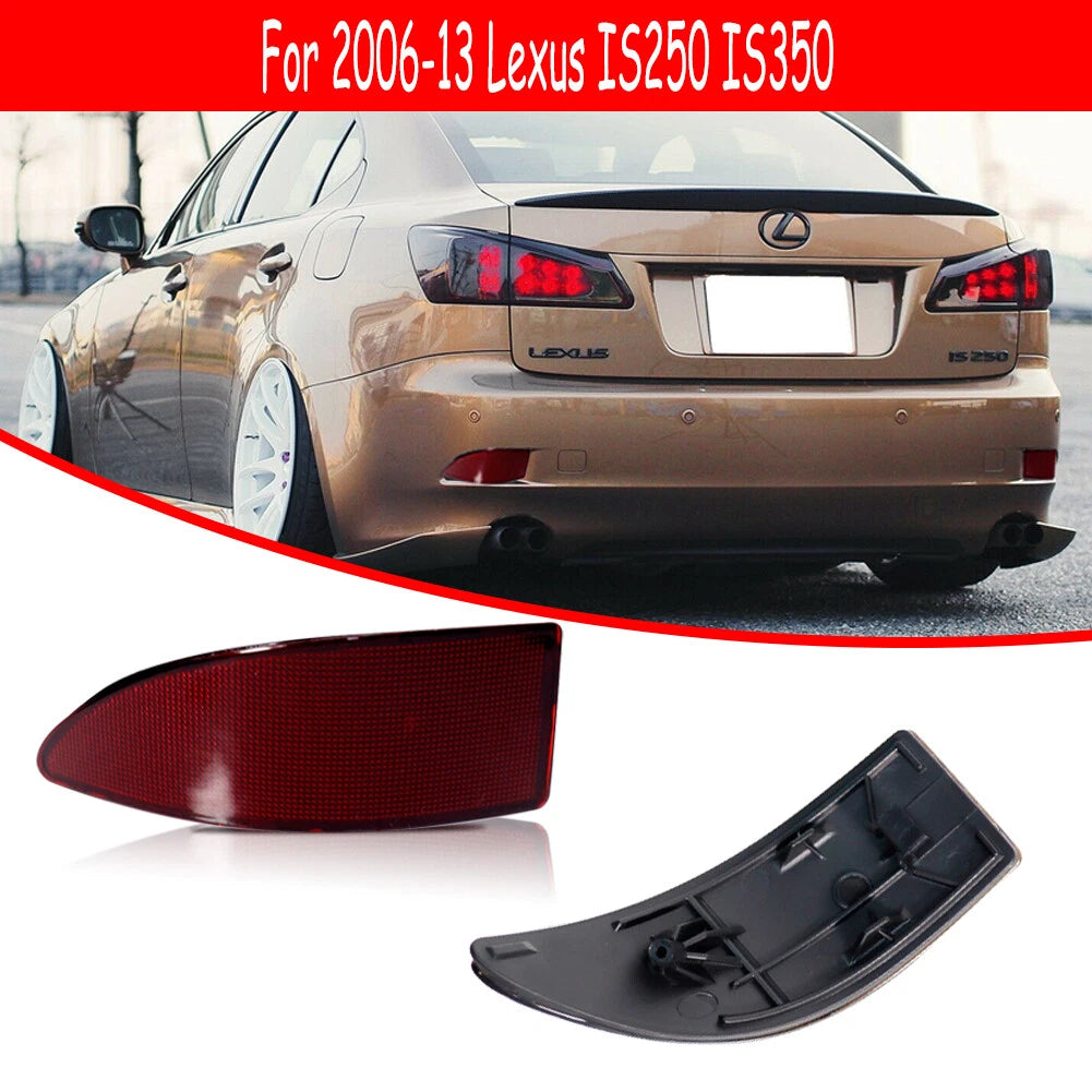 Set of 2 Red Lens Rear Bumper Reflectors for Lexus IS (2006–2013)