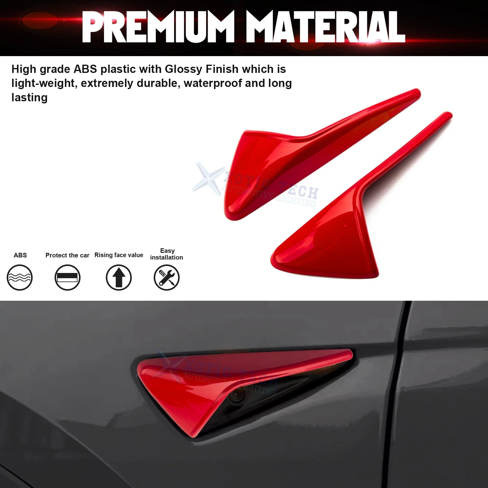 Glossy Red Side Fender Camera Vent Covers for Tesla Model 3 Y (2020-2024)