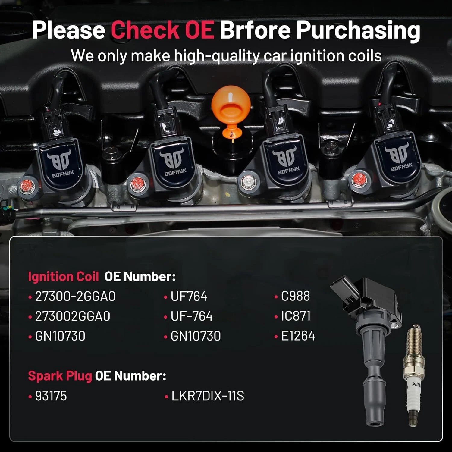 Ignition Coil & Iridium Spark Plug Set of 4 for 2016-2018 Kia Sorento 2.0L (2016–2018)