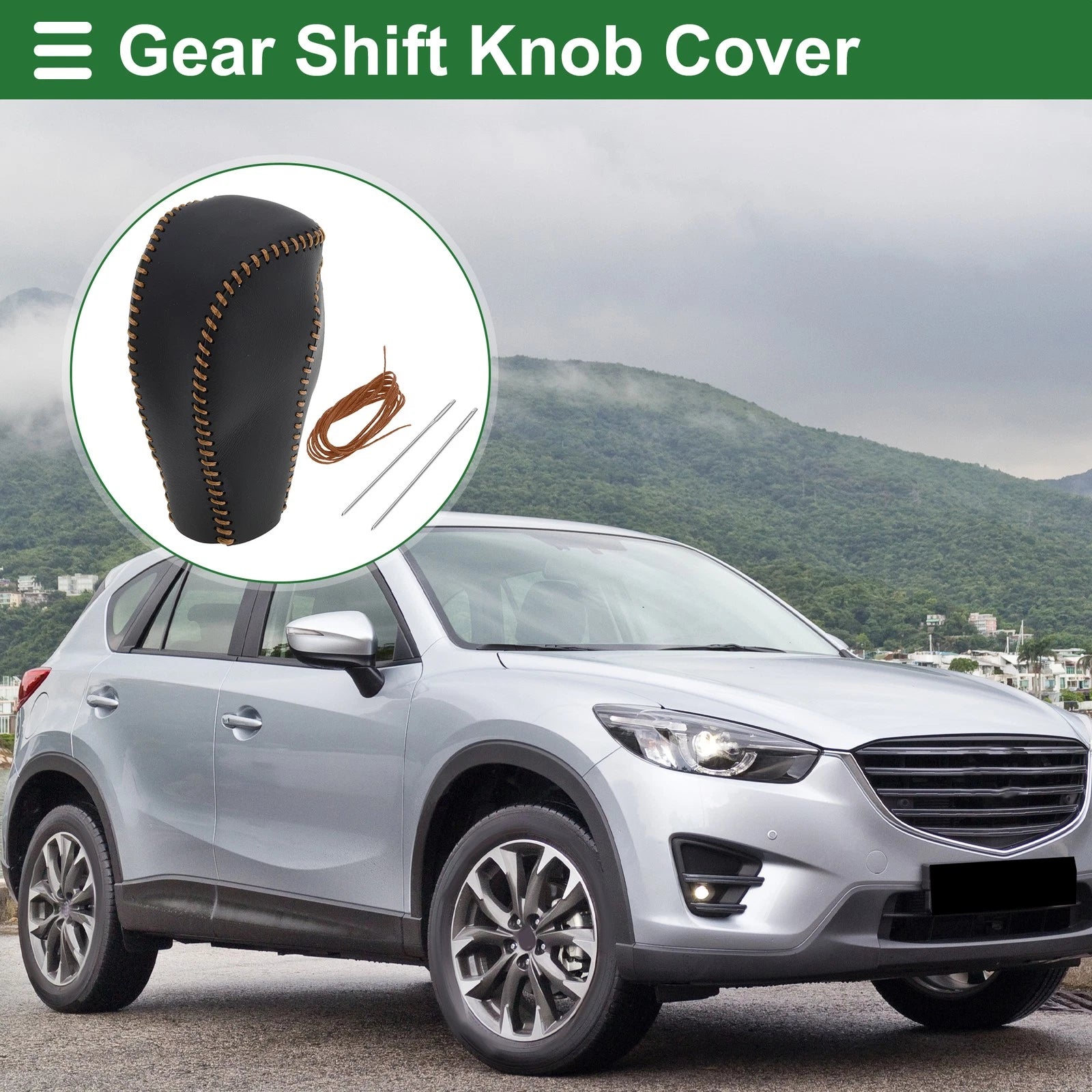 1 Pc Gear Shift Knob Cover for Mazda CX-5 (2017–2022) Black Brown Faux Leather