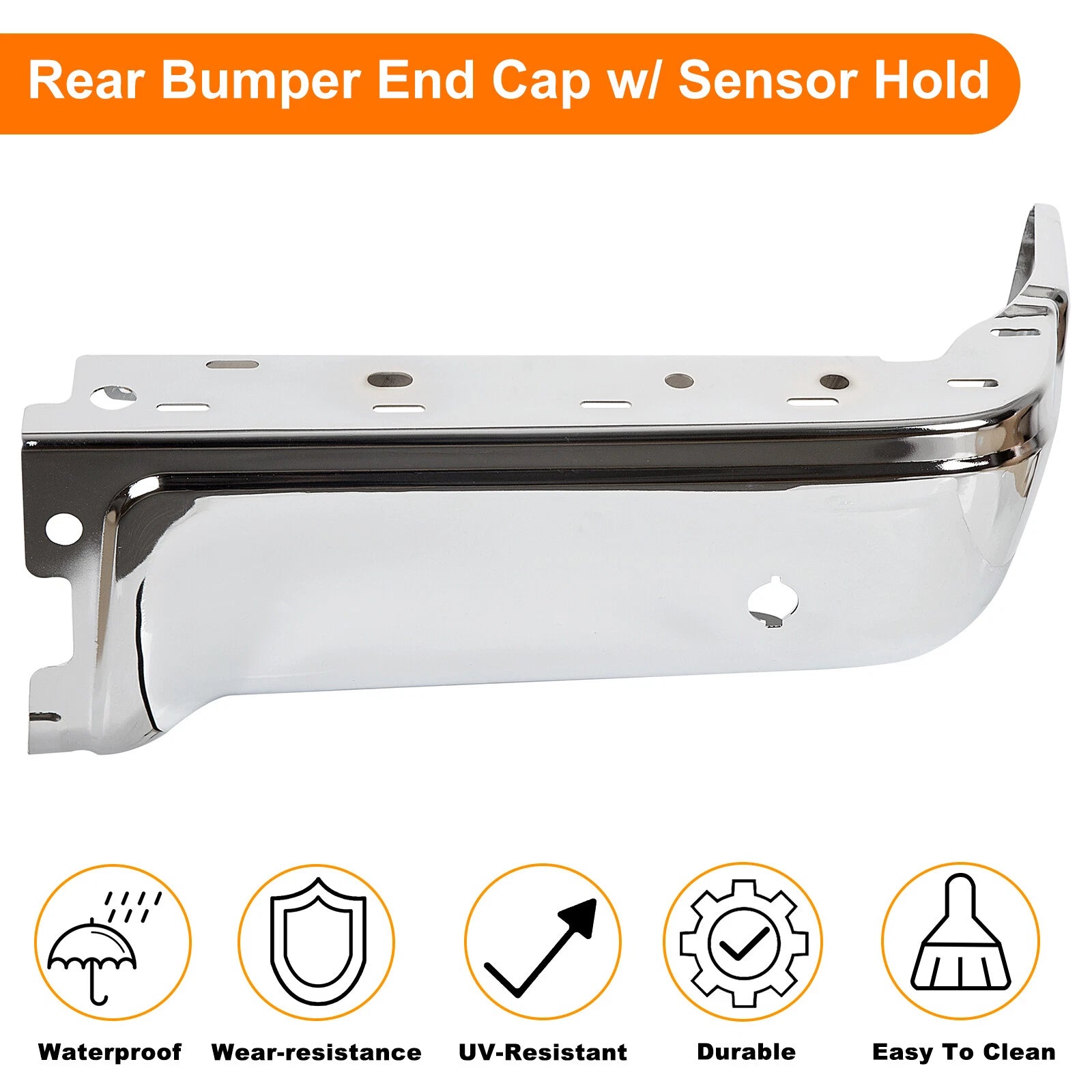 Steel Rear Bumper End Cap for Ford F150 (2009–2014) w/ Sensor Holes, Passenger Side