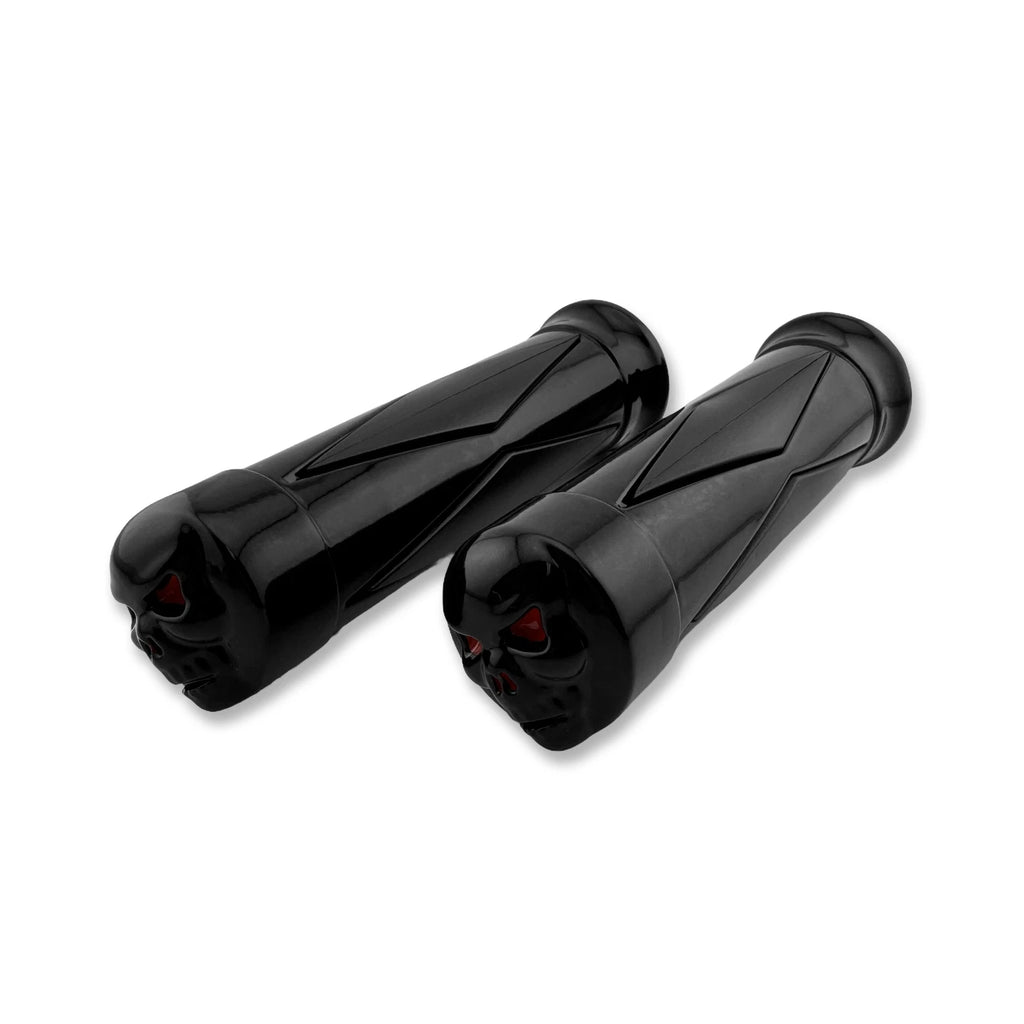 Black Skull Diamond Hand Grips for Harley Sportster Dyna Softail (1")