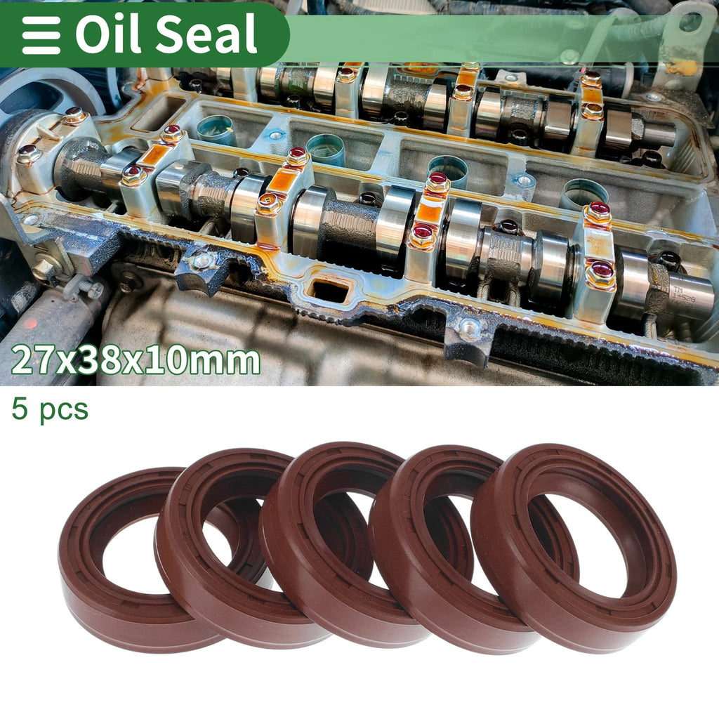 Set of 5 Oil Seal Rotary Shaft Seal FKM Rubber 27x38x10mm