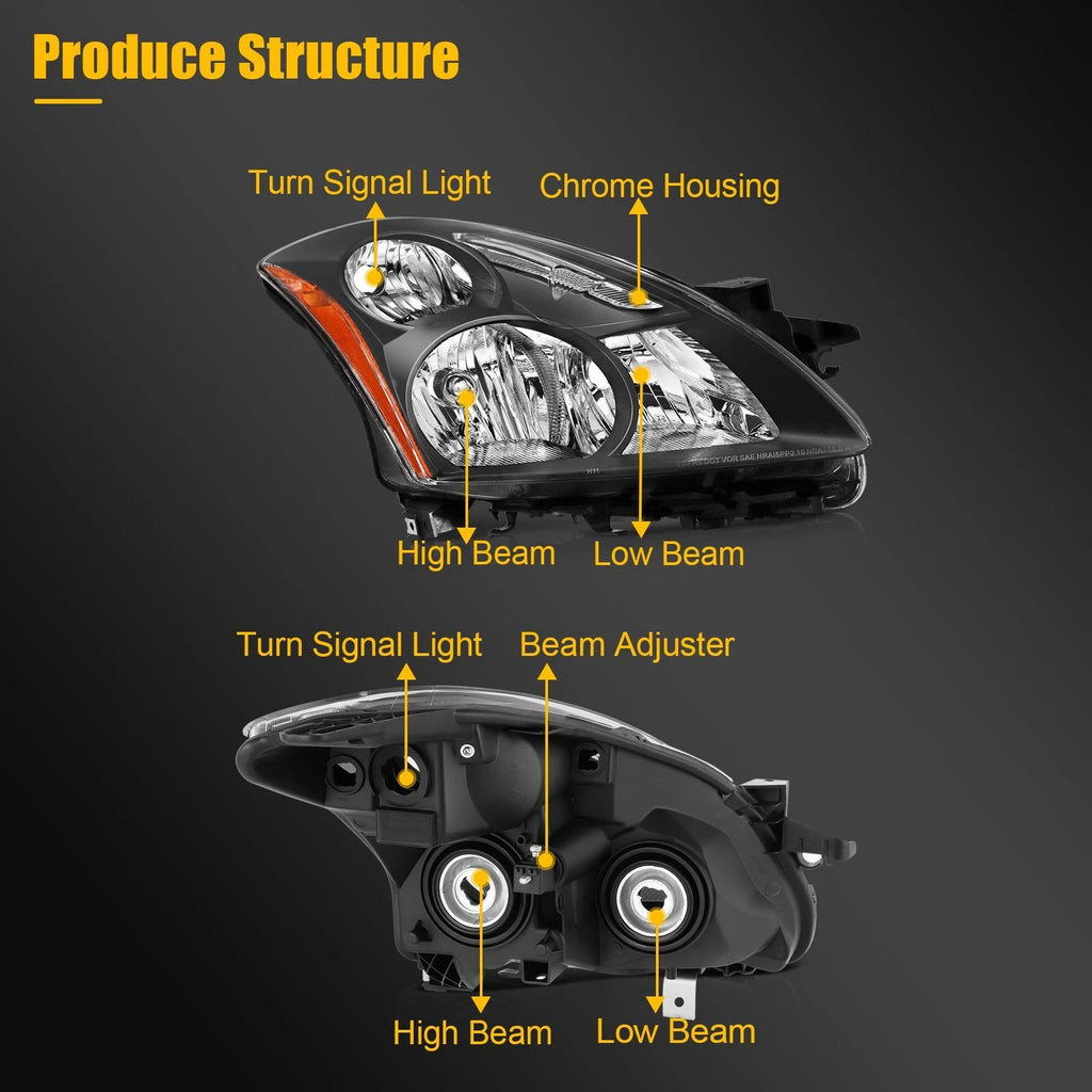 2X Headlight Assembly for Nissan Altima (2010–2012) Black Housing