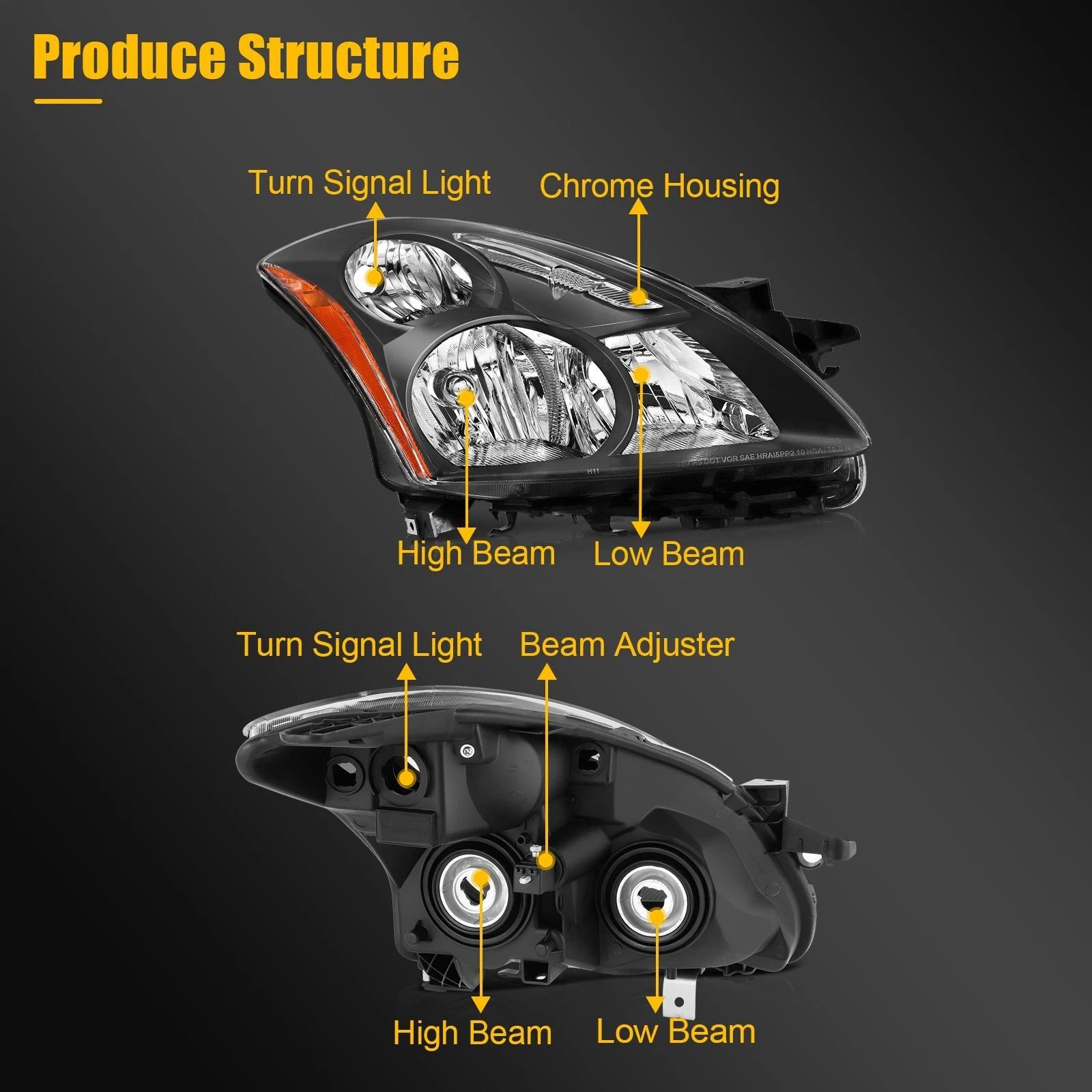 2X Headlight Assembly for Nissan Altima (2010–2012) Black Housing