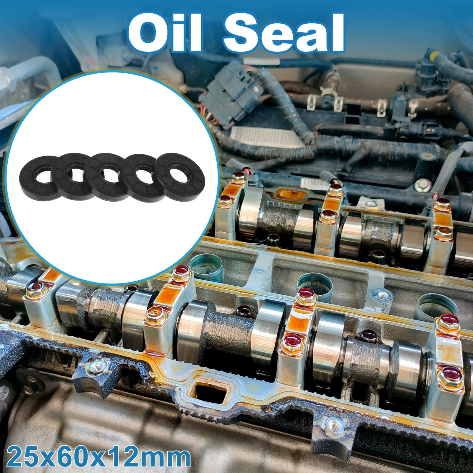Set of 5 Oil Seal Rotary Shaft Seal for Various Models (25x60x12mm)