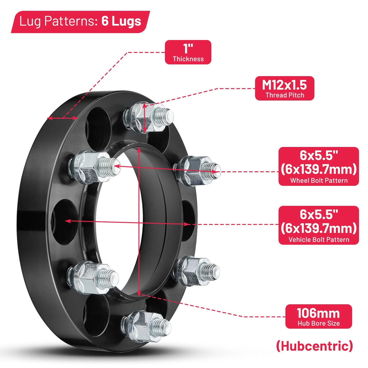 1" Hubcentric Wheel Spacers for Toyota Sequoia (2001–2007)