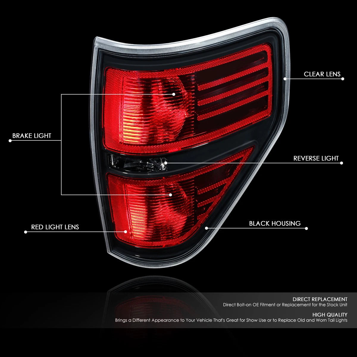 Tail Light Brake Reverse Lamp Assembly for Ford F150 (2009–2014) Right Side
