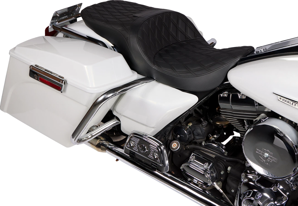 Freedom Seat for Harley FLH (Drag Specialties) - Vinyl, Double Diamond Black Stitch