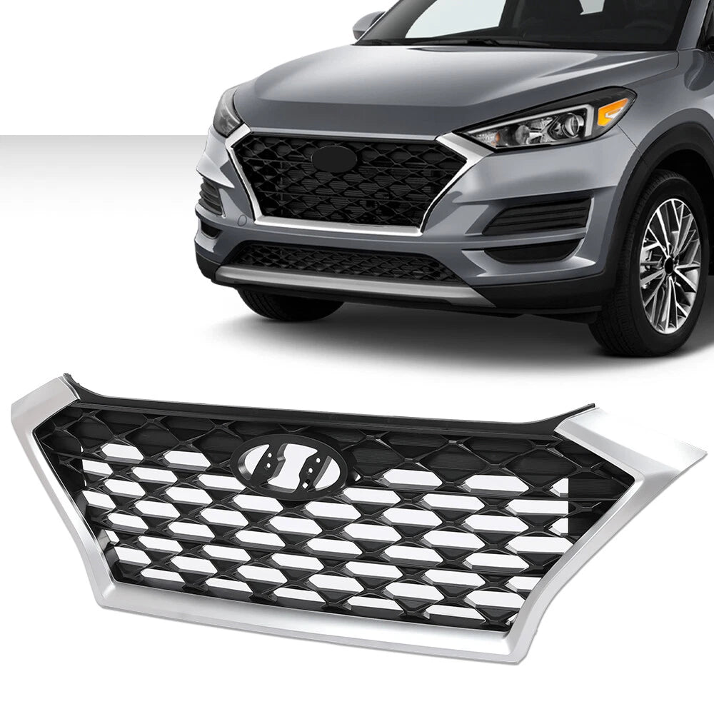 Front Bumper Upper Grille for Hyundai Tucson (2019–2021) with Silver Trim