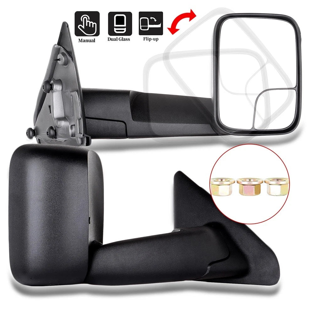 Set of 2 Manual Side Towing Mirrors for Dodge Ram 1500/2500/3500 (2002–2009)