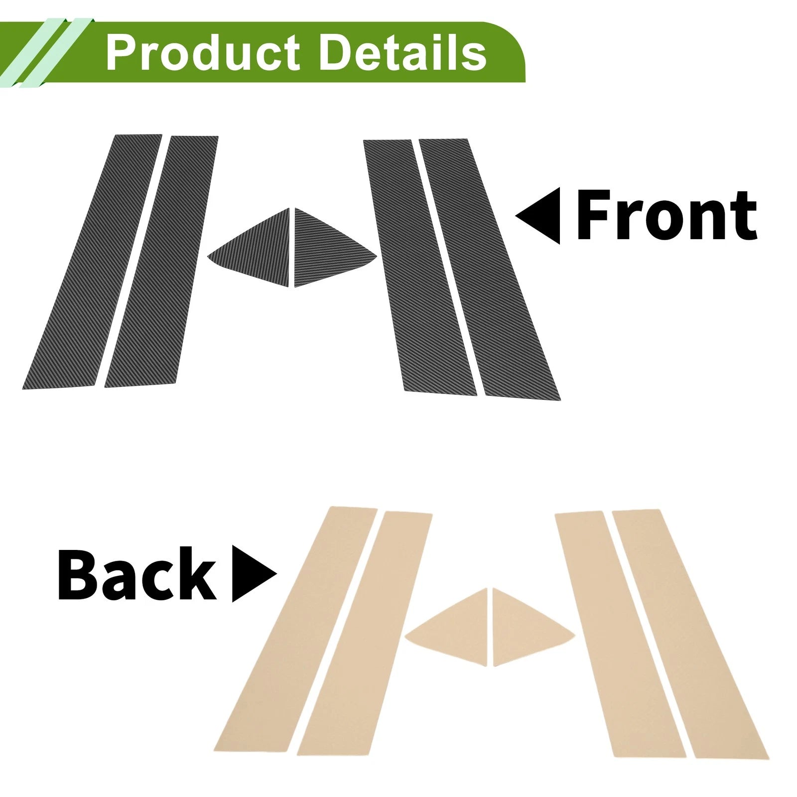 6 Pcs Pillar Window Trim for Dodge Charger (2006–2010) Carbon Fiber Black