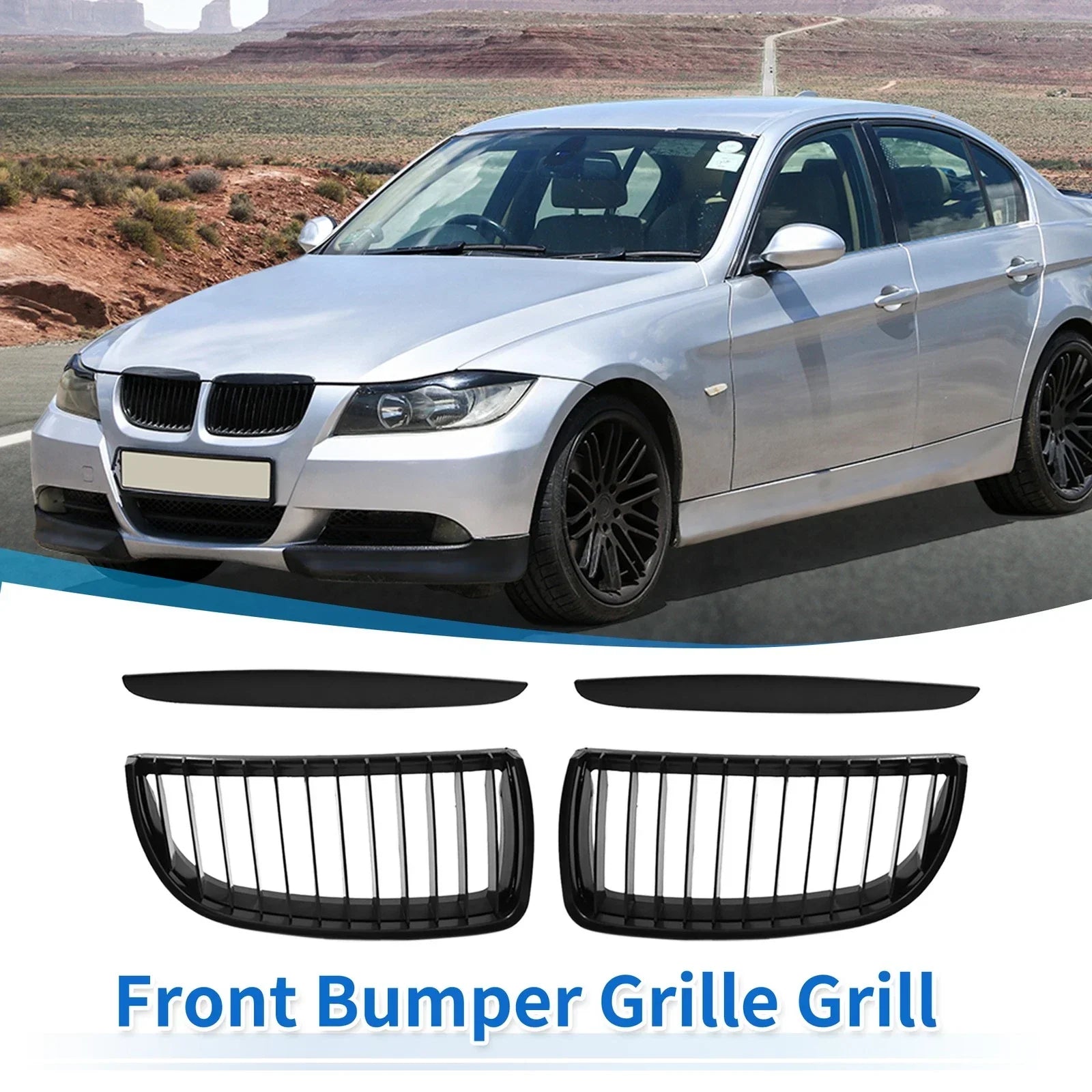 Matte Black Front Hood Bumper Grille for BMW 325i E90 (2005-2013)