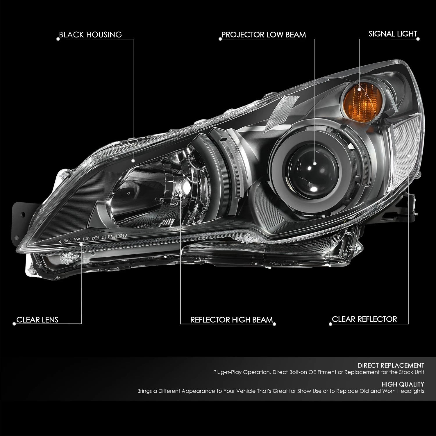 LED Clear Side Marker Projector Headlight for Subaru Outback/Legacy (2010–2014)