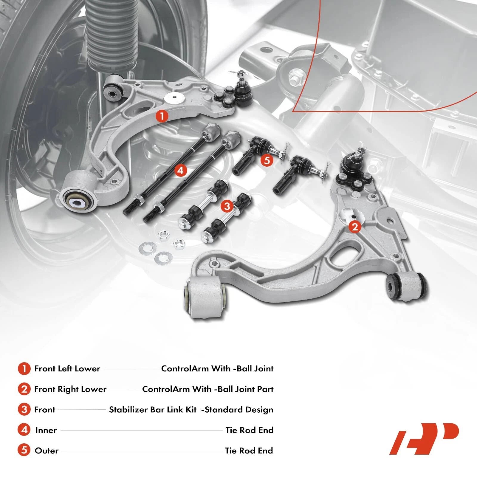 Set of 10 Wheel Hub Bearing Control Arm Sway Bar Kit for Buick Cadillac