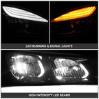 Pair of LED Headlights for Freightliner Cascadia (2018–2024) - Black Housing, Amber Corner