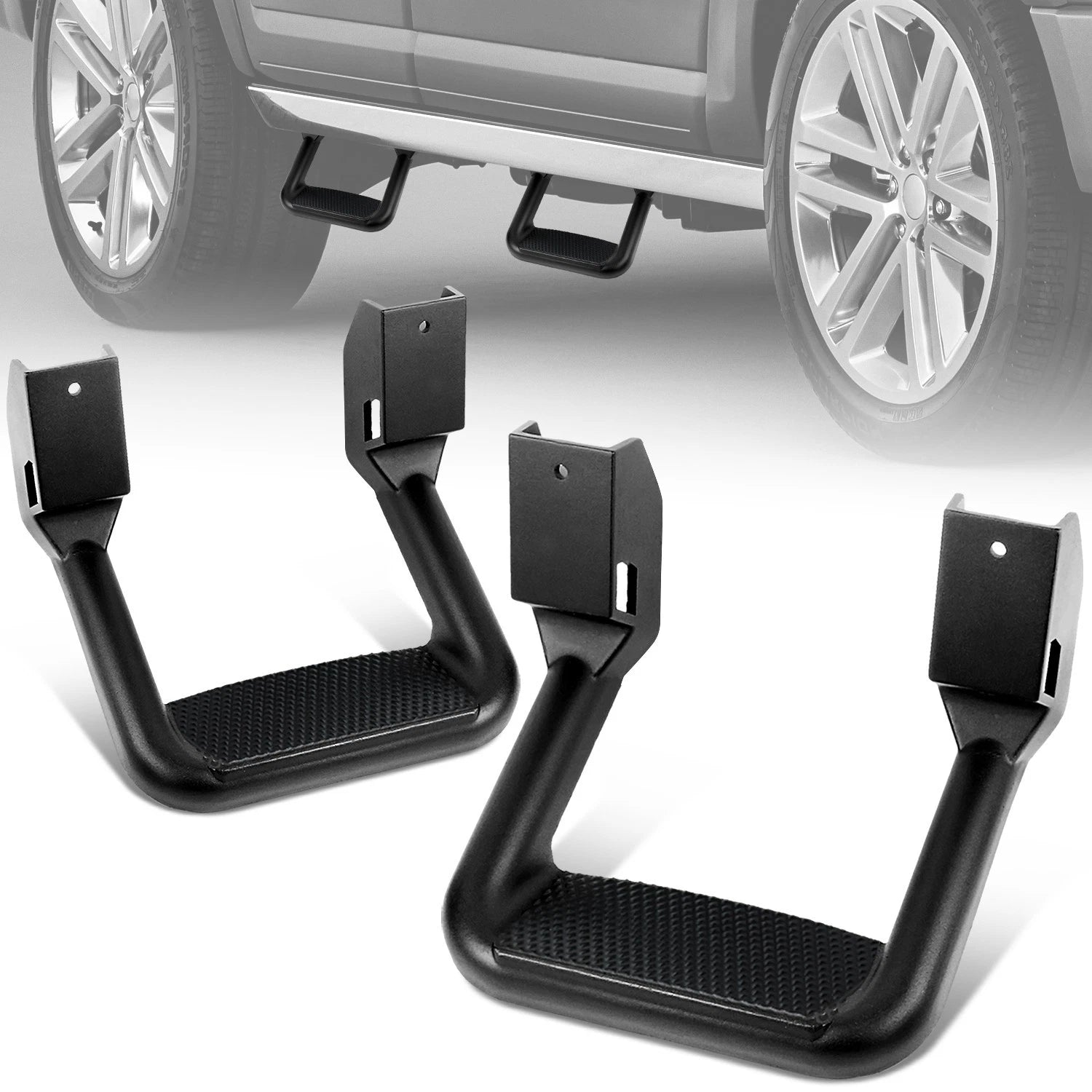 Set of 2 Black Powder-Coated Cast Aluminum Side Steps for Ford Chevy GMC Dodge