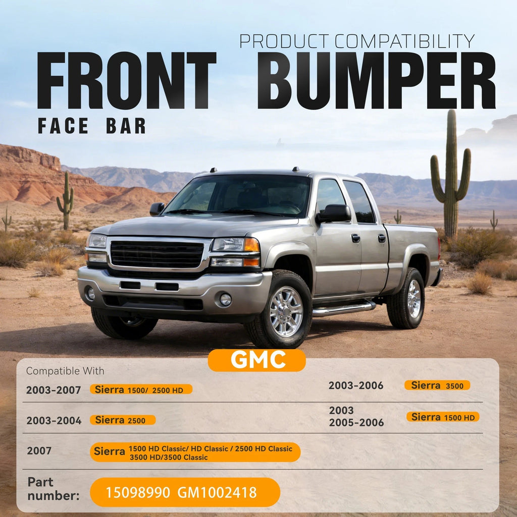 Front Bumper Impact Bar for GMC Sierra 1500 2500 HD (2003–2007) w/Fog Light Hole