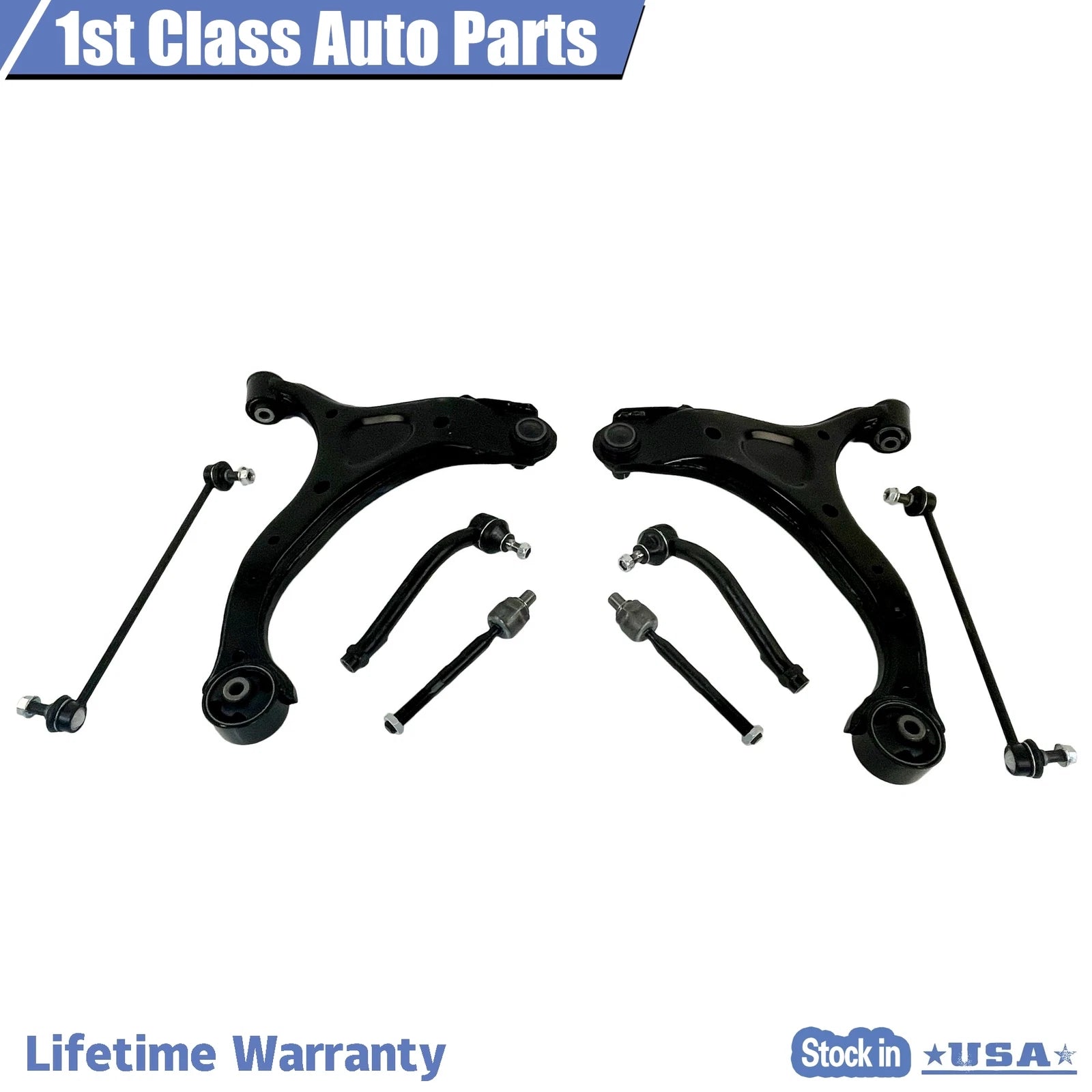 Set of 8 Front Control Arms Tie Rods for Hyundai Santa Fe Sorento (2007–2013)