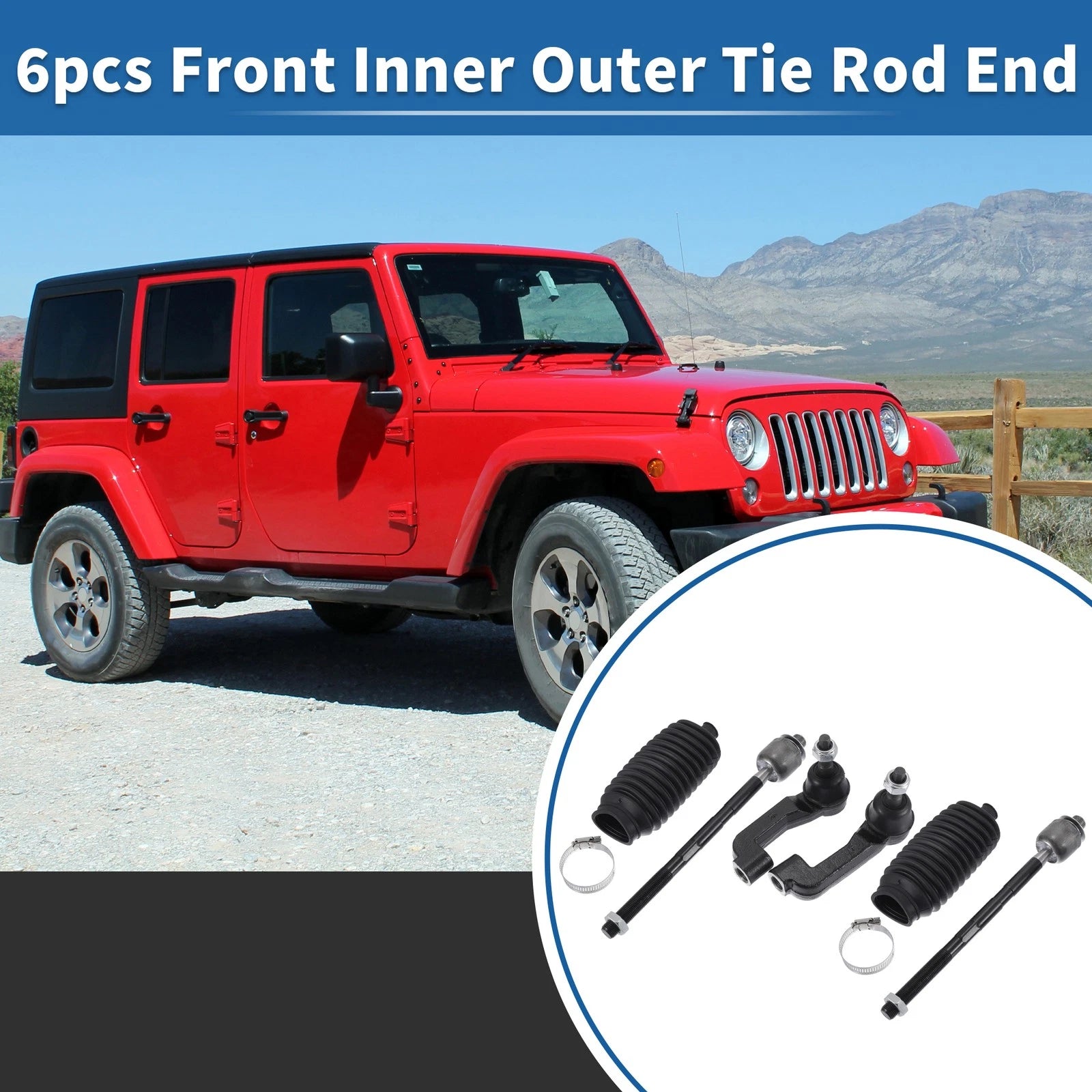 Set of 6 Front Inner Outer Tie Rod End Links for Jeep Dodge (No.EV800416)