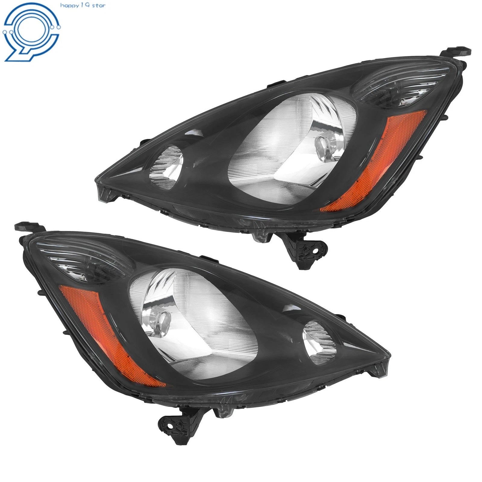 Set of 2 Black Halogen Headlights for Honda Fit Sport (2009–2011)