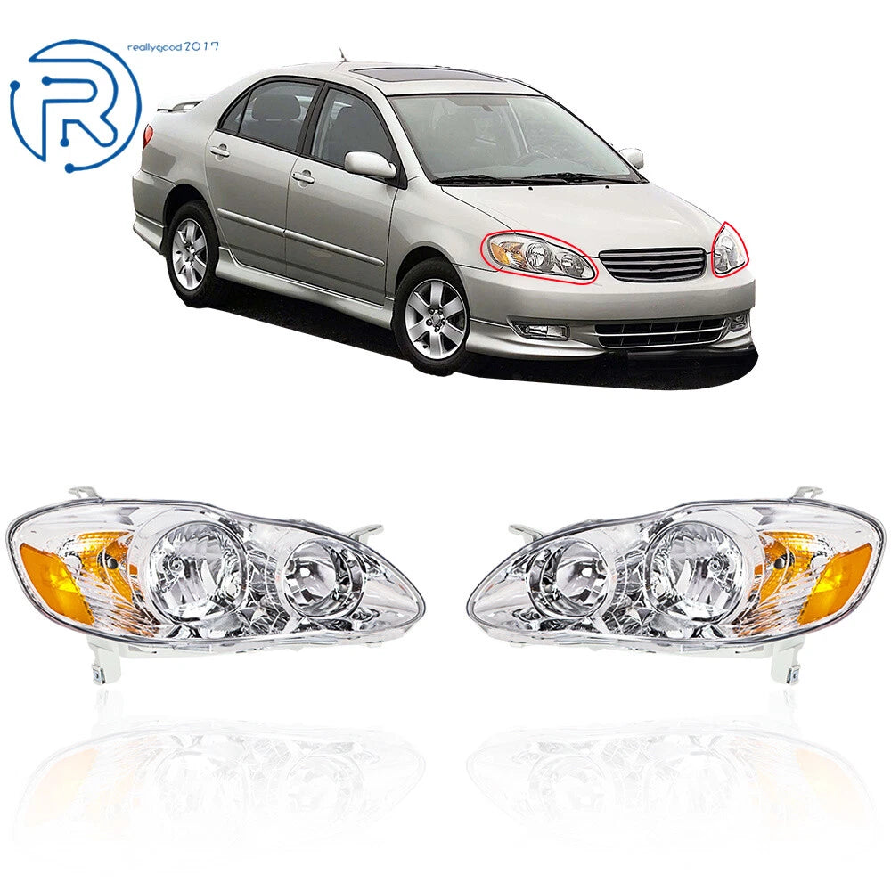 Set of 2 Halogen Headlights for Toyota Corolla (2003–2008)